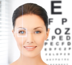 Woman in front of an eye chart
