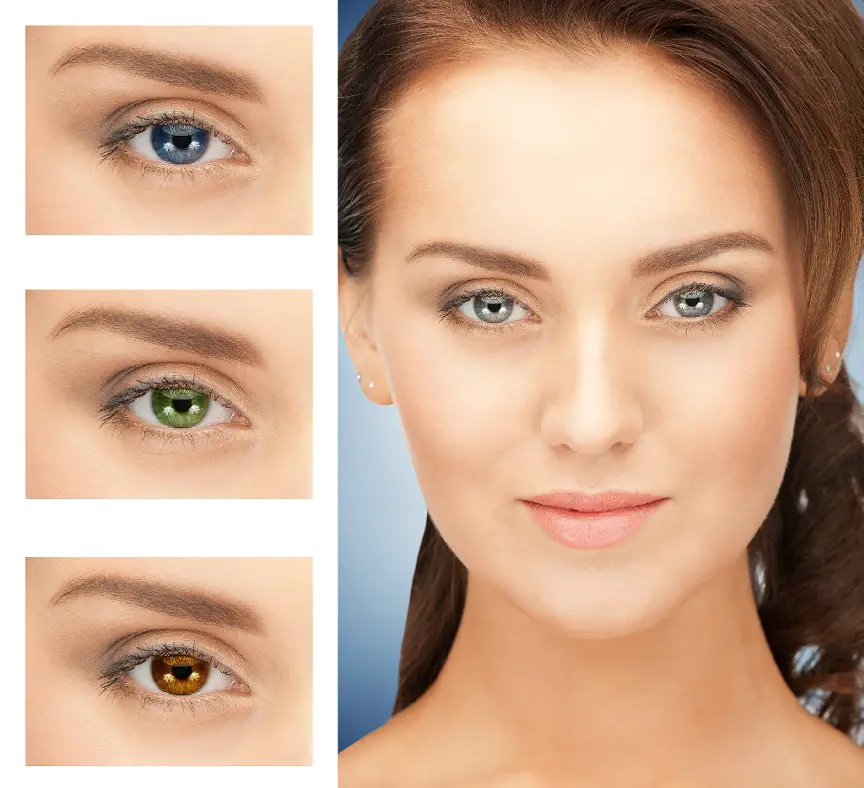 Woman with examples of colored contact lenses